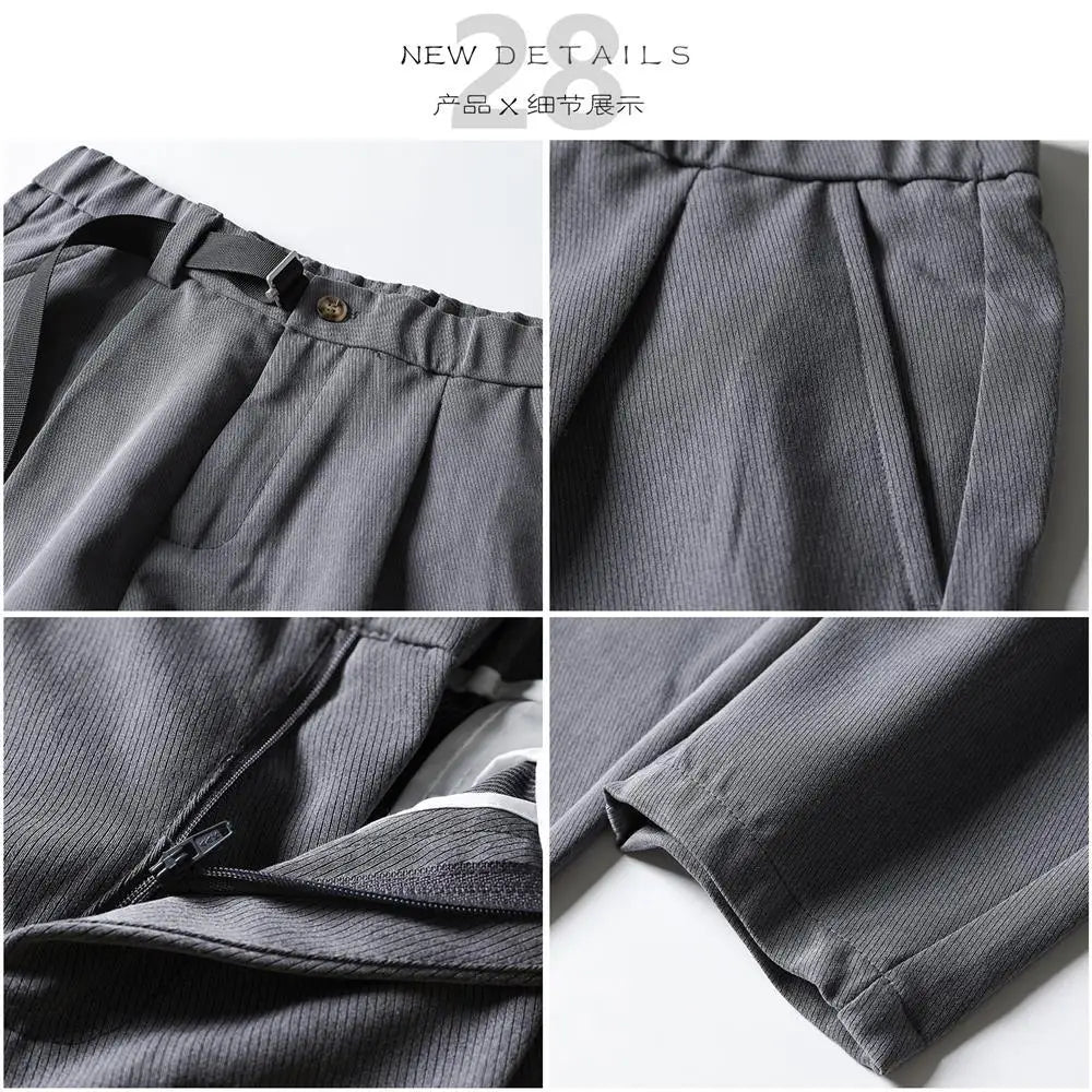 Riolio White Stretch Casual Ankle Pants Silhouette Men's Elegant Suit Pants Summer Korean Straight Loose Men's Smart Casual Trousers