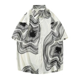 Riolio Summer Short Sleeve Shirt Men Fashion Retro Print Shirt Men Streetwear Loose Black White Ice Silk Shirt Mens Large Sizes M-5XL