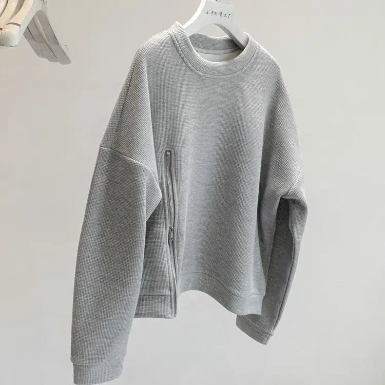 Riolio Korean Casual Sports Suit Large Size Plus Velvet Set Zipper Design Sports Sweatshirt Tying Trousers Casual Simple Two-piece Set