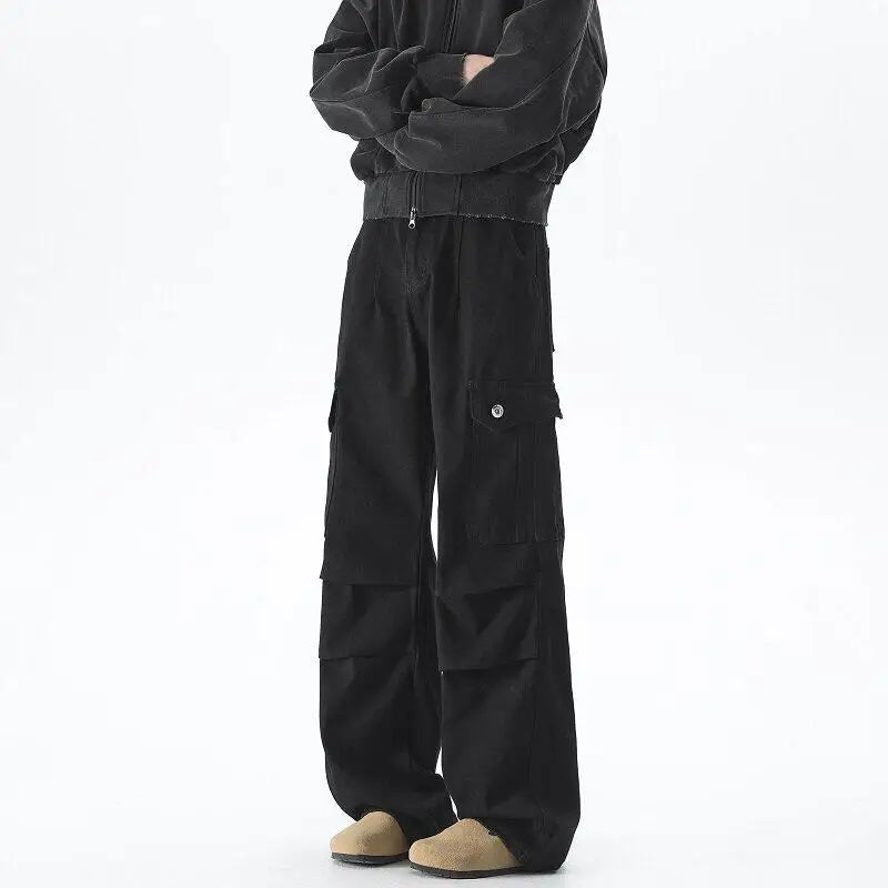 Riolio Vintage Tie dye Men's Baggy Denim Trousers White New Streetwear Wide Leg Loose Denim Pants Fashion Straight Gargo Pants