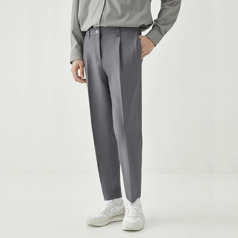 Riolio Men Light Luxury Naples Slim-fit Dress Pants Fashion Casual Solid Color British Retro Premium Elegant Popular Leisure Suit Pants