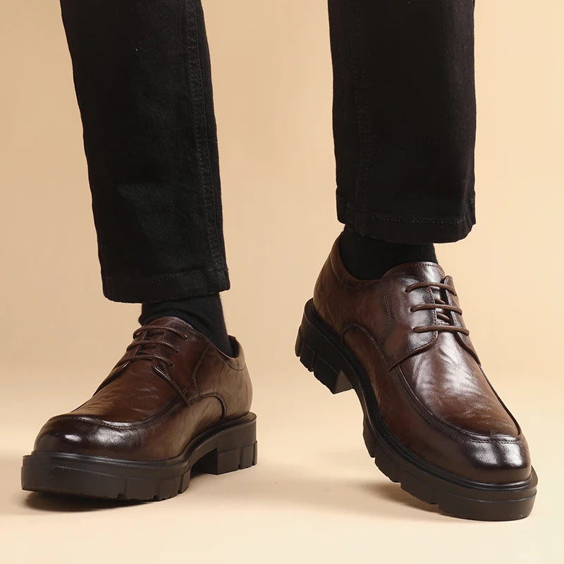 Riolio WELL DRESSED MEN Heel Shoes Men Fashion Casual Cow Leather Men's Dress Shoes British Breathable Groom Platform Wedding Shoe Male