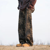 Riolio Leopard Print Jeans Men Fashion Retro Wide Leg Jeans Men Streetwear Hip-hop Loose Straight Jeans Mens Vintage Denim Trousers