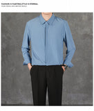 Riolio  New Naples Business Men Shirts Light Luxury Textured Lapel Striped Long Sleeve Cardigan Leisure Premium Commuter Blouse S-4XL