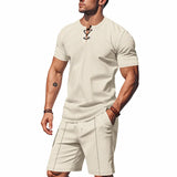 Riolio 2025 Summer Simplicity Men's Suit Loose Walf Checks Fabric Breathable Comfort and Casual Short Sleeve Shorts Two-Piece Suit
