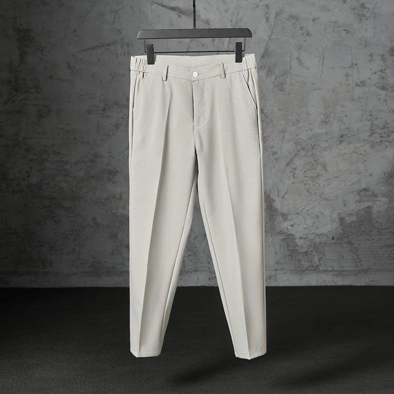 Riolio New Fashion Male Suit Pants Light Luxury Draped Cropped Button-down Business Casual Pants Premium Slim-fit Elegant Dress Trouser