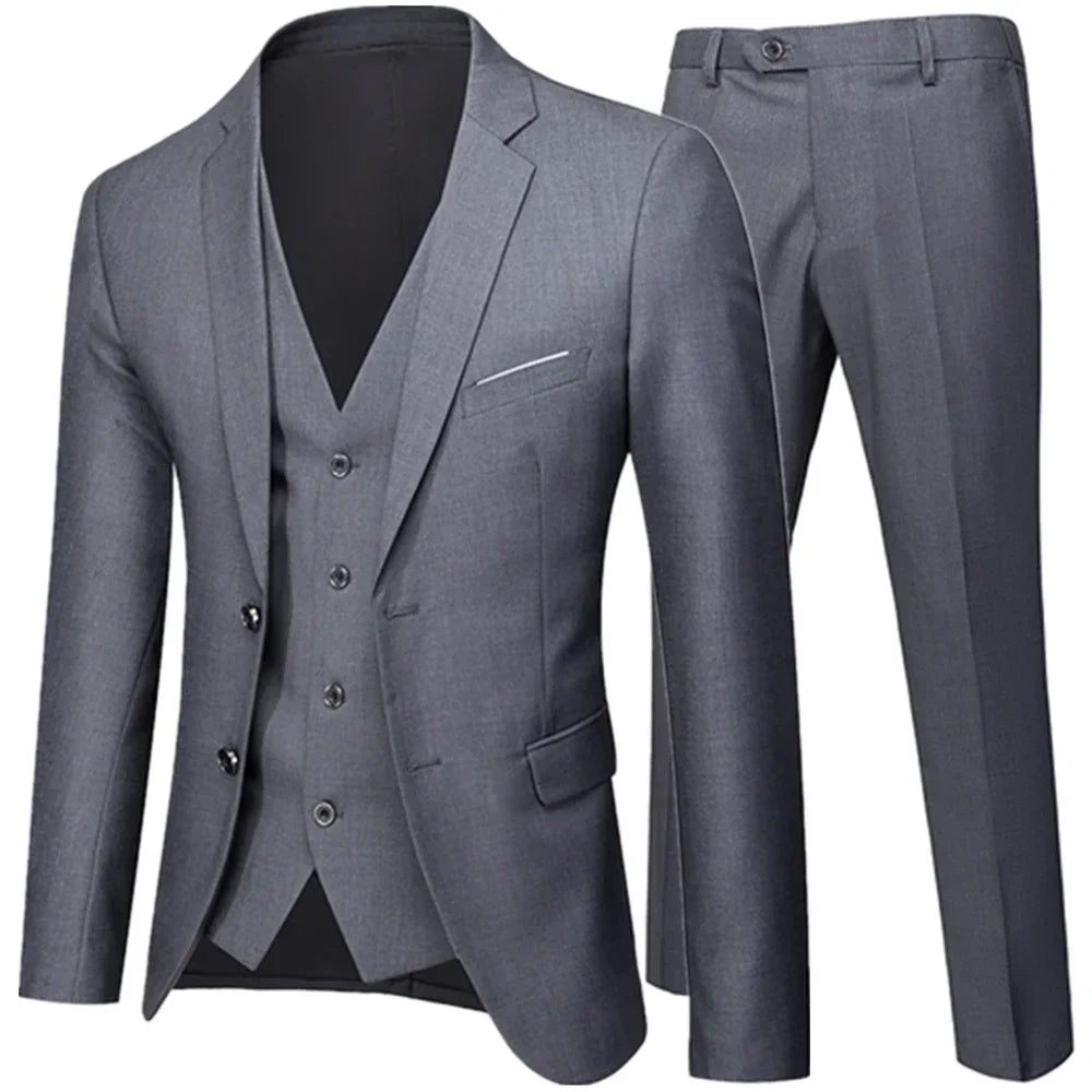 Riolio Business Suit Jacket Coat Blazers Trousers Waistcoat Men Wedding Three Pieces Pants Vest Large Size Professional Dress 3 Pcs Set