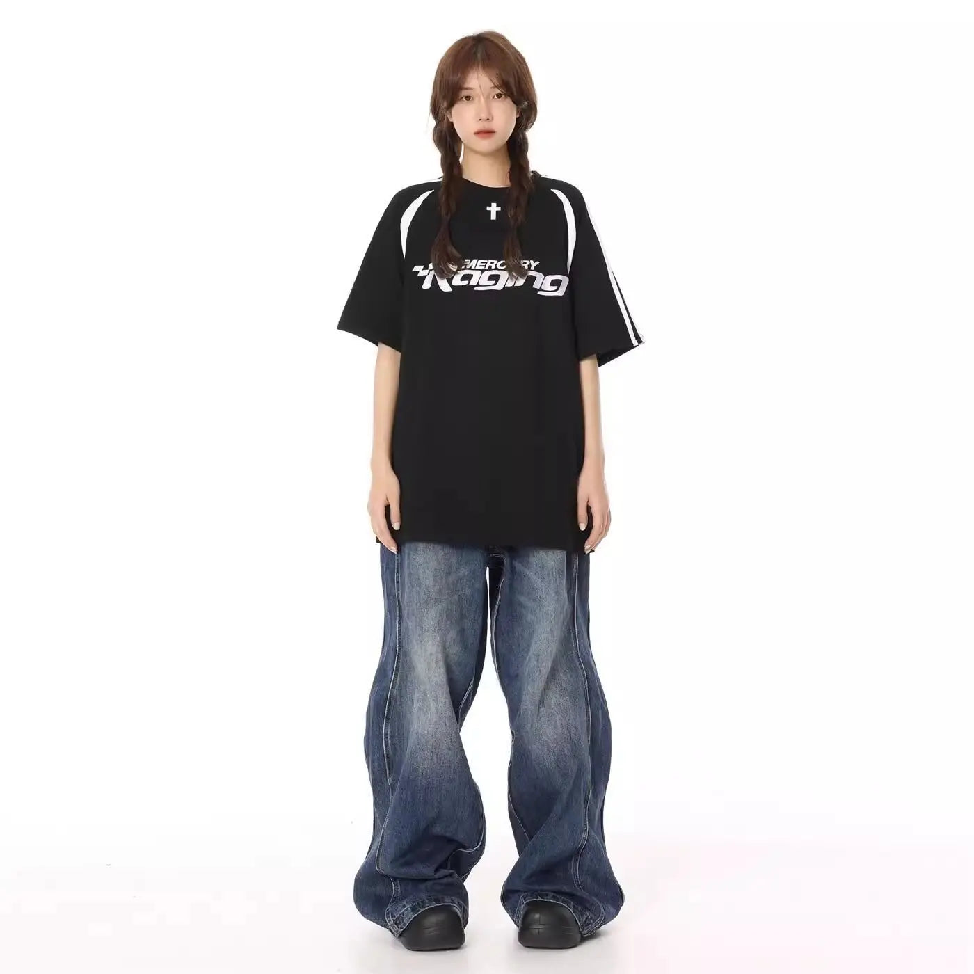 Riolio Hip hop high street American men and women trendy straight leg washed jeans for couples autumn Y2K loose retro casual pants