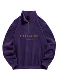 Riolio Hoodie for Men Fuzzy Polar Fleece Sweatshirt Letter Embroidered Turtleneck Streetwear Pullover Winter Unisex Zipper Sweats