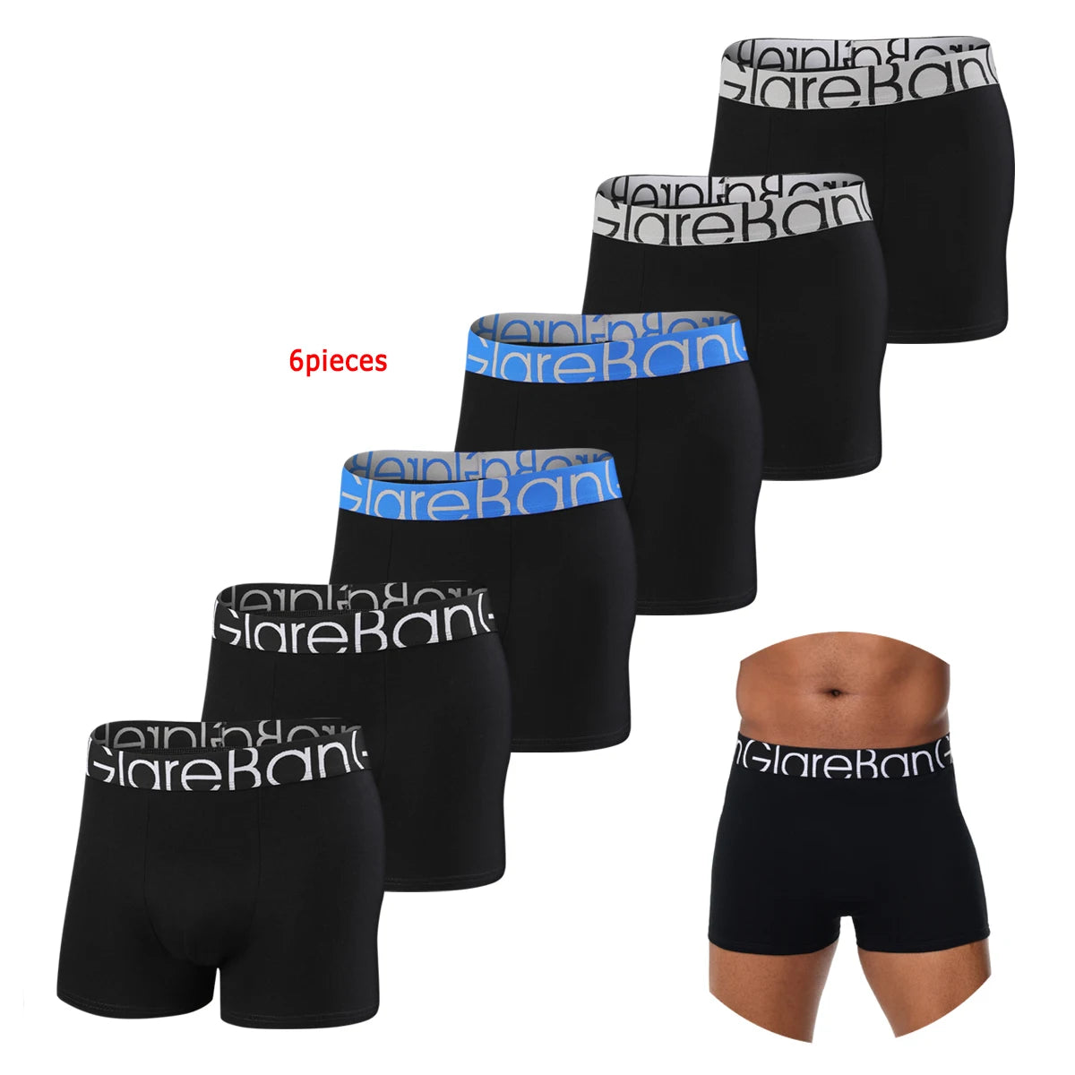 Riolio 6pcs pack Black Boxer Shorts Men Underwear Soft Breathable Male Underpants for Men Homme Boxershorts Slips Panties