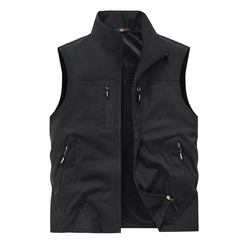 Riolio Summer Vest Jacket Waistcoats Male Breathable Men's Multi-pocket Fishing Photography New Vest Men's Thin Stand-up Collar Vest
