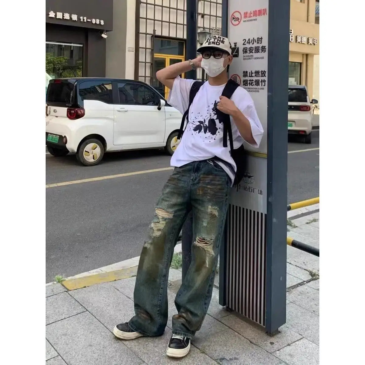 Riolio Y2K Summer American Men and Women High Street Retro Destruction Straight leg Jeans Couple Hip Hop Washed Loose Casual Pants
