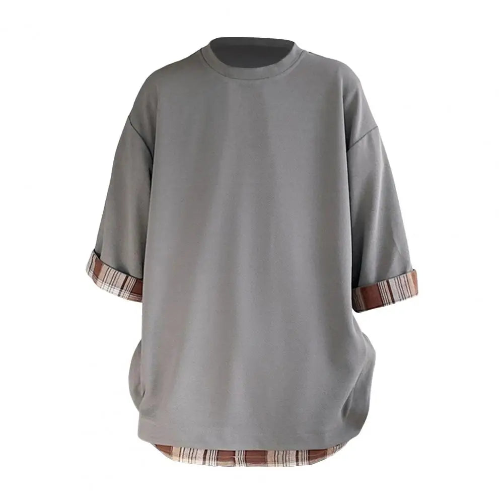 Riolio Japanese street fashion men Summer Men's T-shirts  Korean Style Loose Fake Two-piece Mid Length Plus Size Three Quarter Sleeves Streetwear Outdoor Top