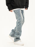 Riolio Spliced Flared Pants Mens Washed Distressed Denim Pants Autumn Winter Streetwear Casual Jeans Men Men Clothing