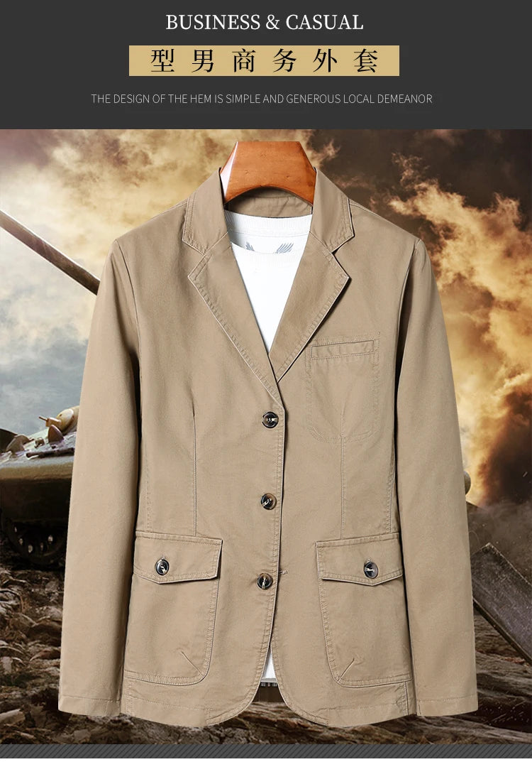 Riolio Men's Premium Suit Jacket Spring Autumn Casual Workwear Pure Cotton Jacket Men's Korean Version Slim Fit Loose Plus Size Suit