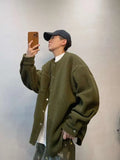 Riolio Hong Kong Style Retro Coat Versatile Solid Color Lamb Fur Plus Velvet Shirt Fashion High-end Autumn Winter Loose Fleece Jacket