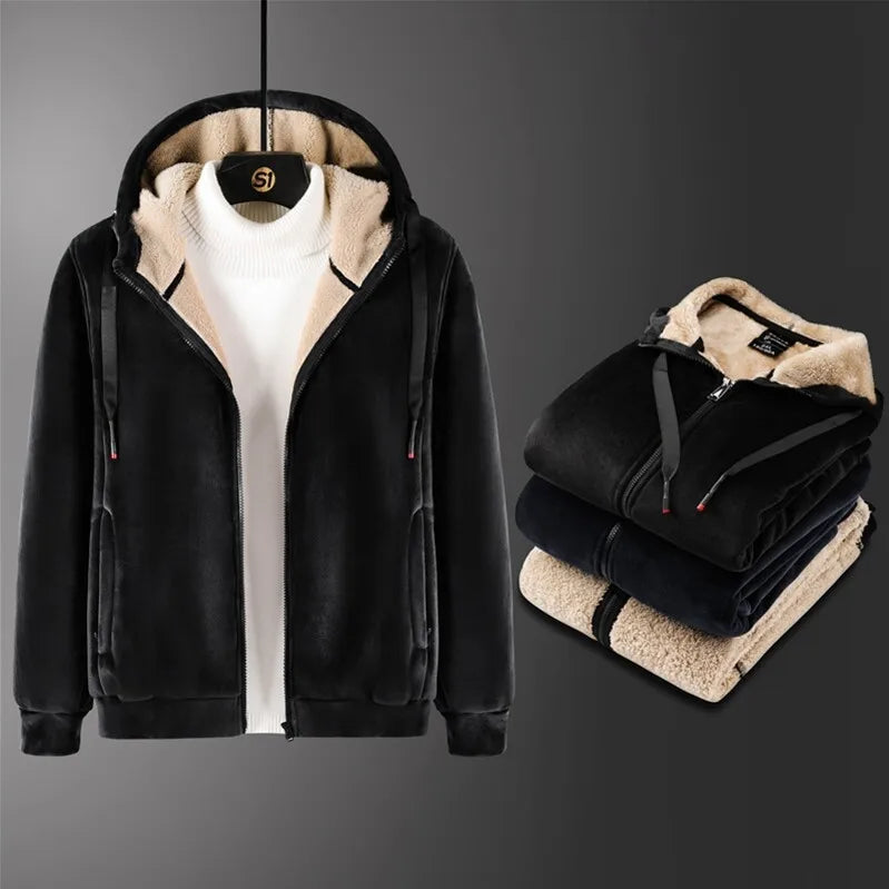 Riolio Men Winter Fashion Plus Size Casual Hoodies+Pants Set Hooded Clothes 2023 Thick Sportswear Warm Fleece Tracksuit Mens Warm Sets