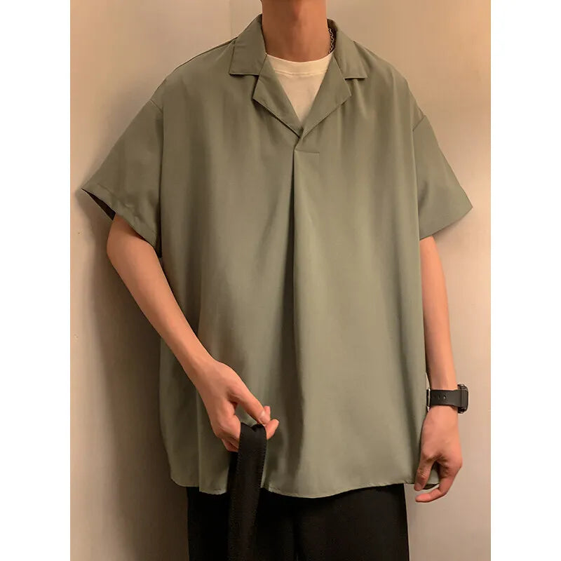 Riolio Summer Short Sleeved Shirt Men Fashion White Casual Shirt Men Streetwear Korean Loose Pullover Shirt Mens Black Dress Shirts