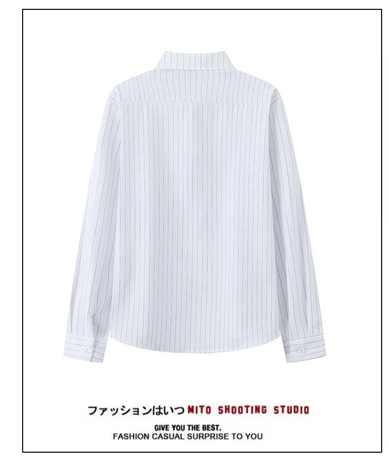 Riolio  New Naples Business Men Shirts Light Luxury Textured Lapel Striped Long Sleeve Cardigan Leisure Premium Commuter Blouse S-4XL