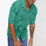 Riolio Men Y2k Leaf Print Hollow Casual Shirt Breathable Thin Streetwear Beach Vacation Harajuku Personality Versatile Tops Summer