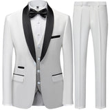 Riolio 3 Pieces Set Men's Business Blazers Coat / Male Slim Fit Color Matching Collar Suit Tuxedo Leisure Jacket Pants Vest Wedding