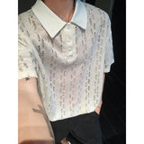 Riolio Mens Summer Short Sleeve Loose Fit Casual polo men Trendy Hollow Out Design Streetwear Fashion Top New Stylish Mesh Tee POLO