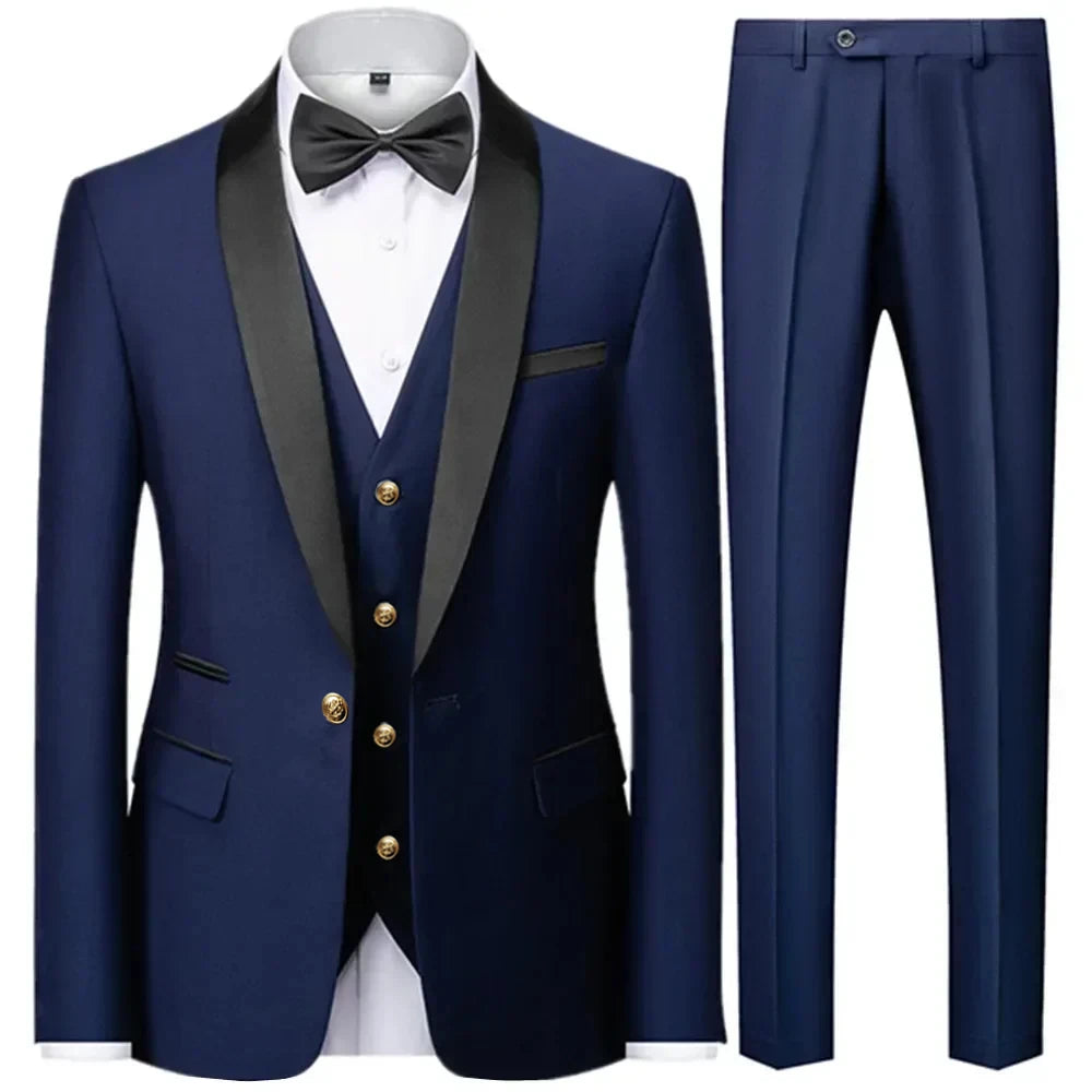 Riolio Suit Coat Pants Vest 3 Pcs Set / Fashion Men's Casual Boutique Business Wedding Groom Dress Blazers Jacket Trousers