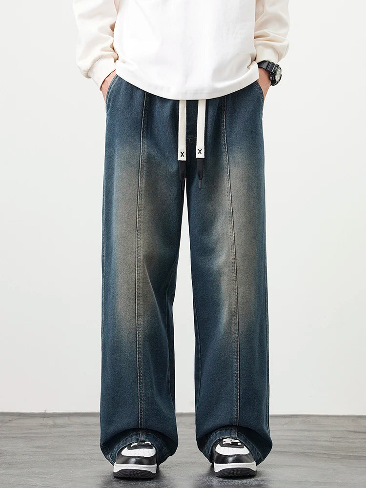 Riolio Plus Size M-8XL Baggy Jeans Men's Blue Black Streetwear Elastic Waist Y2K Trousers Fashion Straight Leisure Wide Denim Pants