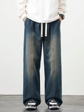 Riolio Plus Size M-8XL Baggy Jeans Men's Blue Black Streetwear Elastic Waist Y2K Trousers Fashion Straight Leisure Wide Denim Pants