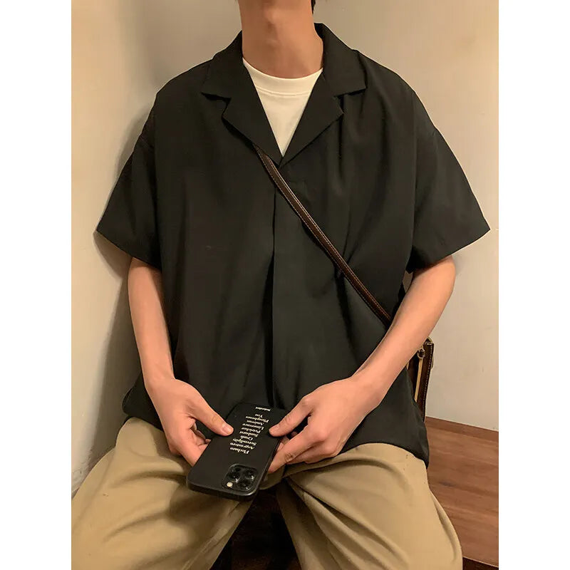 Riolio Summer Short Sleeved Shirt Men Fashion White Casual Shirt Men Streetwear Korean Loose Pullover Shirt Mens Black Dress Shirts