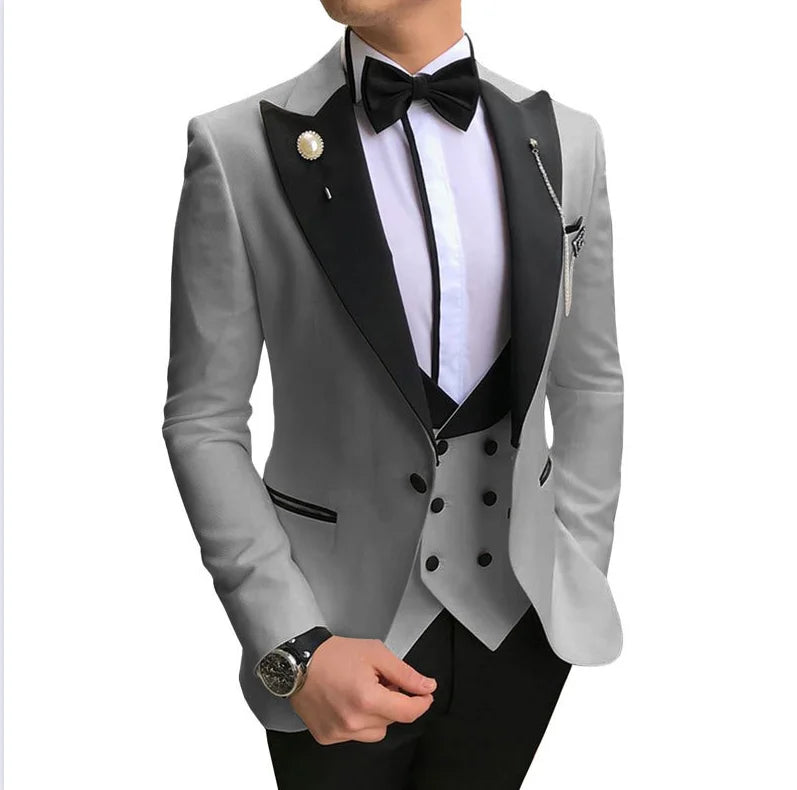Riolio prom suit Men 3 Pieces Suits For Men Custom Made Groom Groomsmen Tuxedos Wedding Men Suit Terno Masculino(Jacket+Pant+Vest)