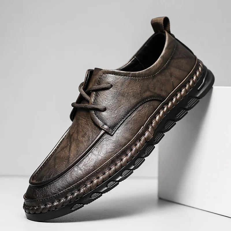 Riolio  Brown Suede Derby Shoes Men's Thick Sole Lace-Up Casual Blue Suede Leather Dress Shoes Office High Quality Leather Shoes