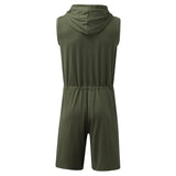 Riolio Men Short Jumpsuit Tight Sleeveless Bodysuit Zipper Hooded Rompers Short Pants Casual Home Wear Tracksuit Pajamas