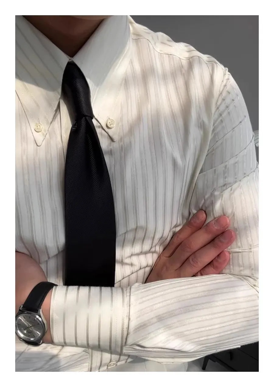 Riolio New Italy Business Men Shirts Light Luxury Textured Peaked Lapel Striped Long Sleeve Cardigan Leisure High Quality Blouse M-2XL