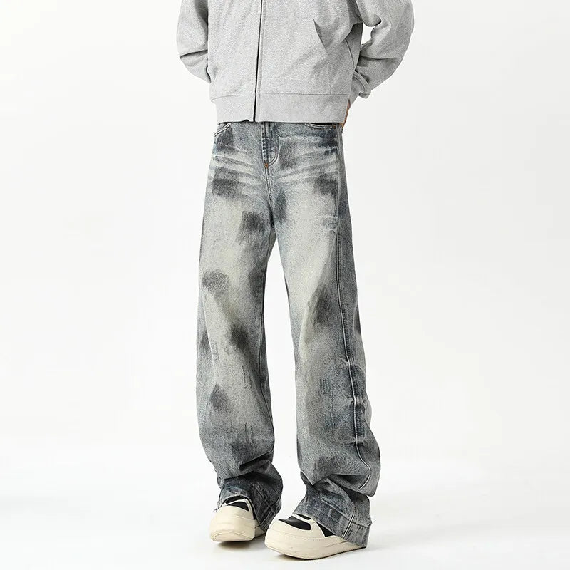 Riolio Jeans Men's New Denim Pants wash jeans New Fashion High Quality Washed Male Jeans Loose Wide Leg Trousers Straight Casual jean