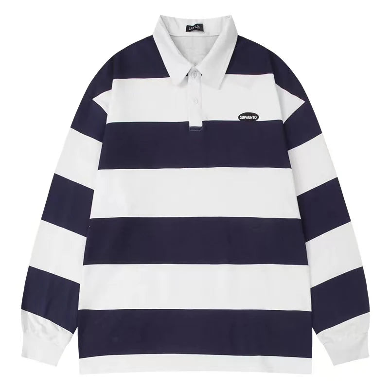 Riolio Striped Black T-shirts Men Preppy Stylish College Long Sleeve Harajuku Japanese Handsome Casual Baggy All-match Streetwear Cool