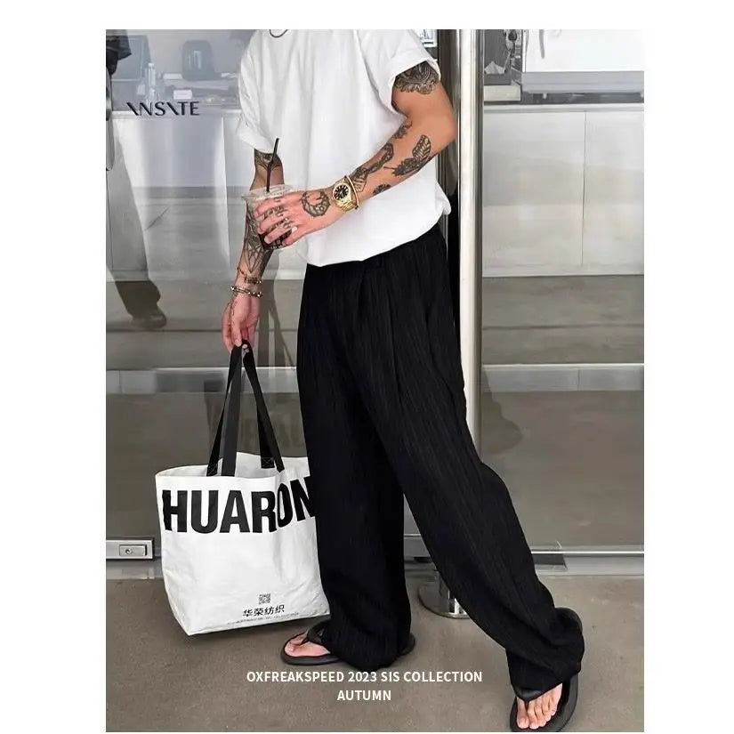 Riolio Summer Cityboy Pants Texture Soft Single Pleated Straight Casual Pants Men's Korean Retro High-end Loose Trousers Aesthetic Wear