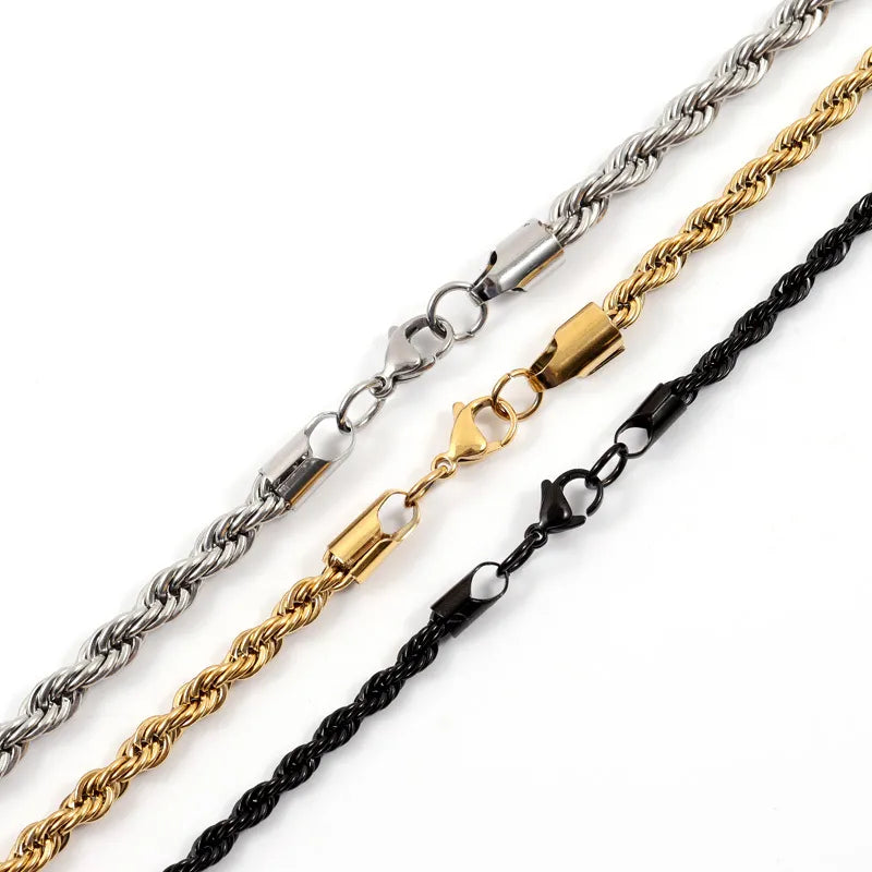 Riolio Rope Chain Necklace Men Classic New Handmade Stainless Steel Twisted Link Chain Necklace For Men Jewelry Gift