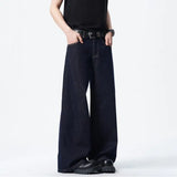 Riolio Men Dark Blue Loose Drag Floor Length Jeans Classic Straight Leg Denim Pants Wholesale Hot Sale Minimalist Casual Streetwear