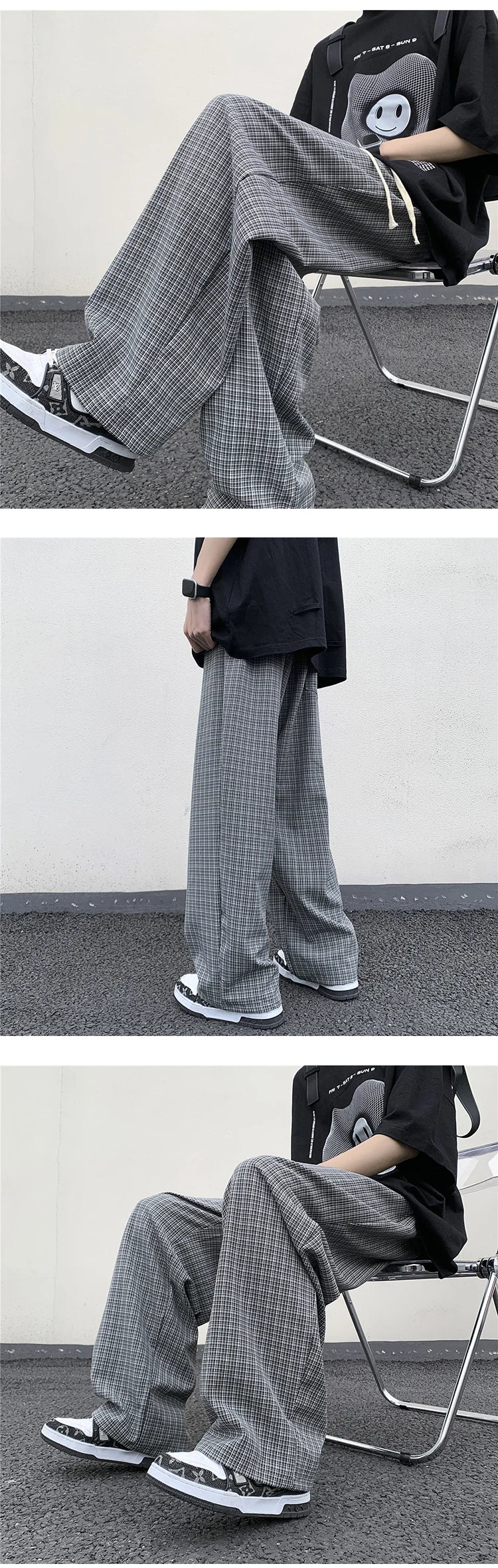 Riolio Summer/Autumn Plaid Pants Men Loose Casual Straight Trousers for Male/Female Harajuku Hip-hop Streetwear Wide-leg Mopping Pants