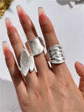 Riolio Chunky Sliver Color Rings for Women Men Elastic Rope Connection Irregular Geometric Hollow Matte Fashion Trend Jewelry