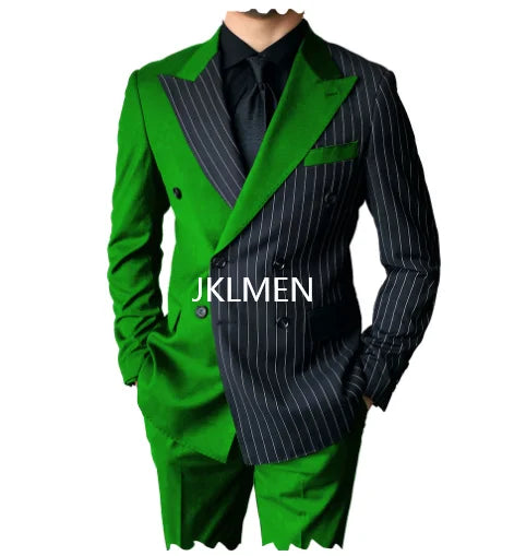 Riolio Men's Suits Blazer Autumn Striped Men Blazer Fashion Double  Jacket Coats 2pcs Casual Business Tuxedo Costume