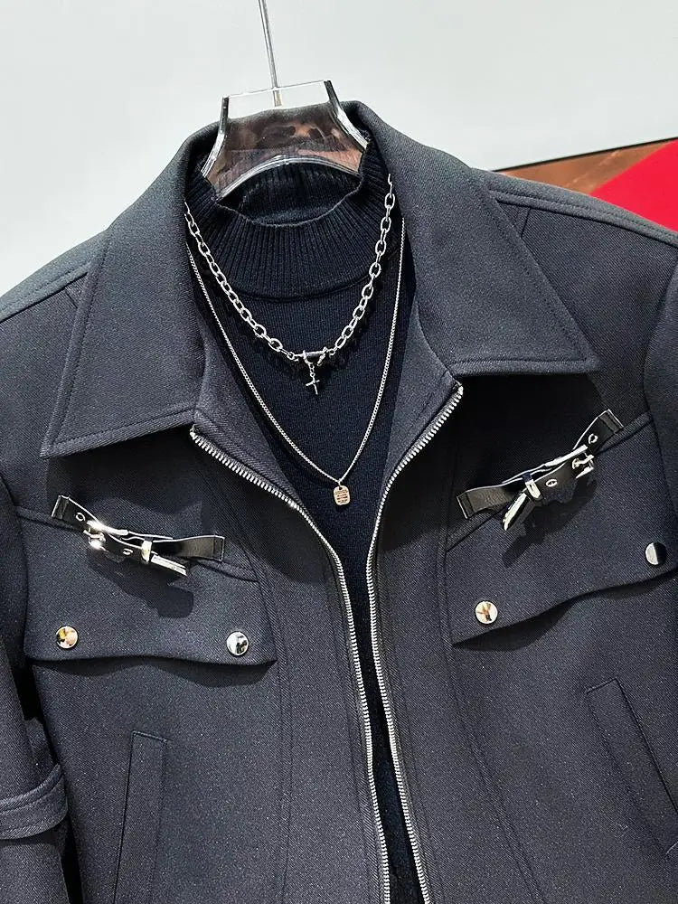 Riolio 2025 Autumn Metal Strap Design Jacket Korean Streetwear Men's Loose Handsome High Street High-end Versatile Workwear Jacket