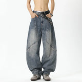 Riolio Mens Relaxed Fit Wide Leg Jeans Patchwork Design Floor Length Baggy Streetwear Casual Denim Pants 2025 Trendy Loose Trousers