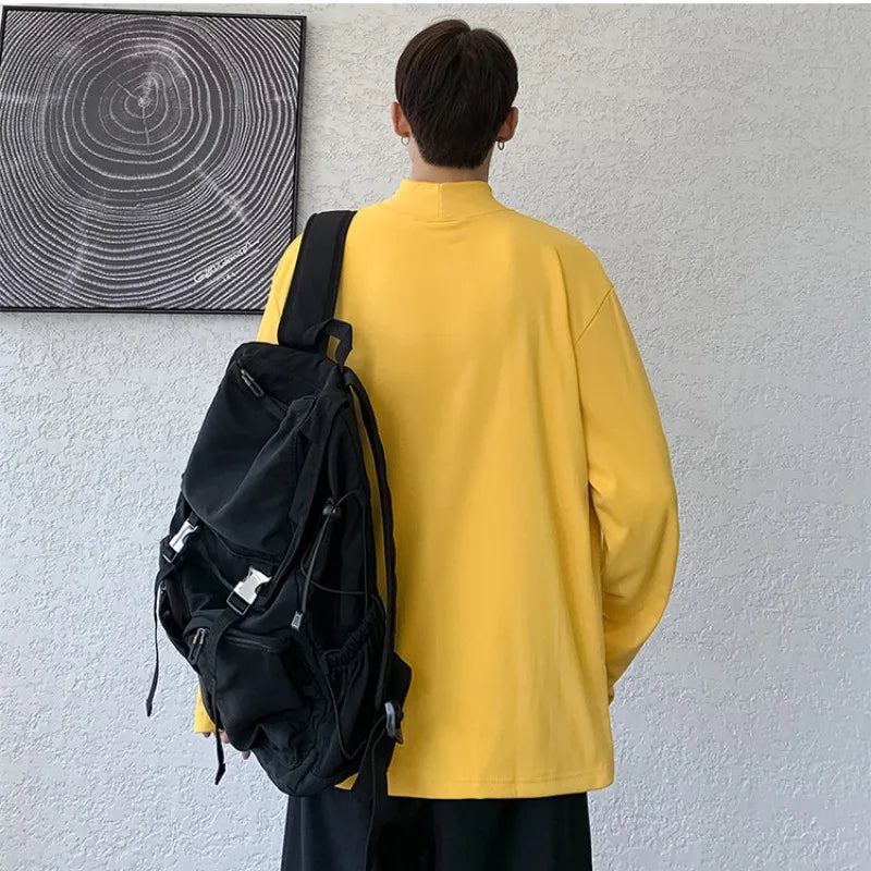 Riolio Solid T-shirts Men Fashion Simple All-match Autumn Loose Casual Korean Style Streetwear Youthful Basic City Boy Popular Chic