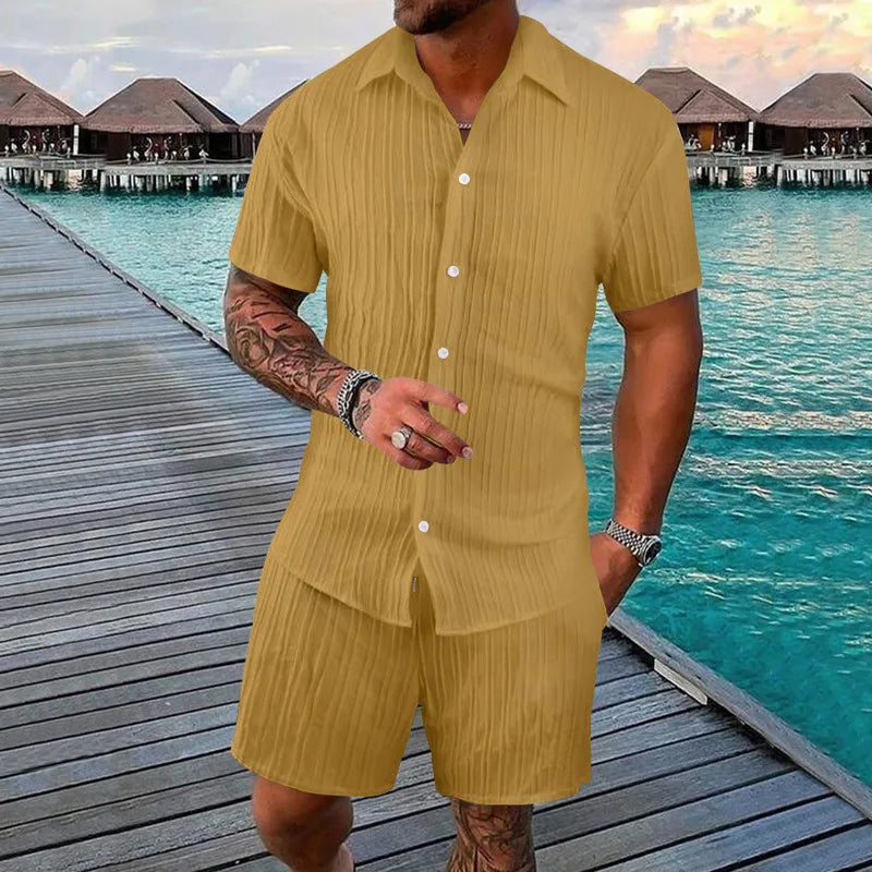 Riolio European and American men's summer leisure sports suit cross-border trend loose breathable short-sleeved shirt