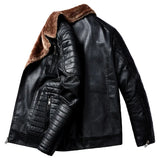 Riolio Male Outerwear Bomber Leather Jacket High-end Men's Fleece Warm Motorcycle Suit Collar Jackets Moto Biker PU Baseball Jackets