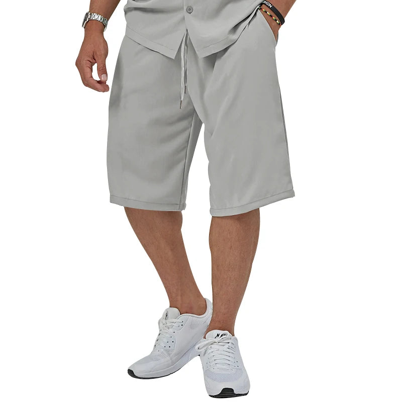 Riolio Summer Casual Men's Set Lightweight And Comfortable Men's Clothing Pocket Lapel Short-sleeved Shirt And Shorts Two-piece Suit