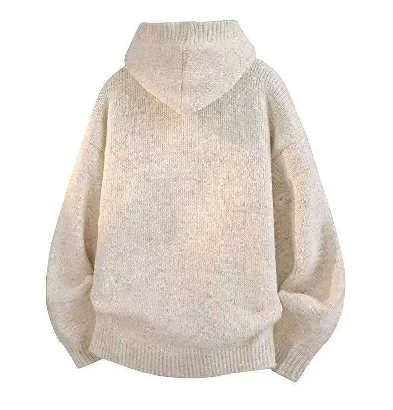 Riolio American-style autumn/winter streetwear unisex trendy hooded knit sweaters for couples with loose-fit retro Harajuku casual tops