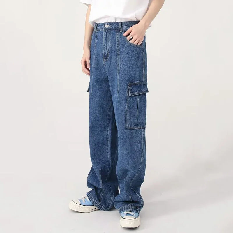 Riolio Men Baggy Oversize Cargo Jeans Male Wide Streetwear Hip Hop Pants Harajuku Fashion Straight Leg Black Blue Loose Denim Pants